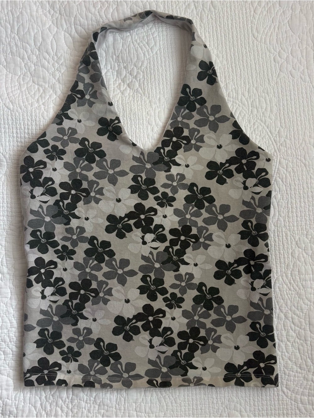 Vintage 2000s Cotton Hibiscus Floral Halter Tank Top